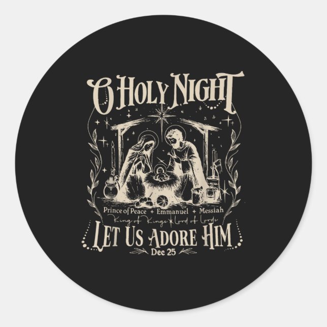 Oh Holy Night Let Us Adore Him Christmas Christian Classic Round Sticker (Front)
