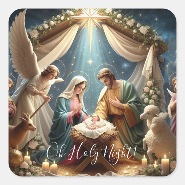 Oh Holy Night! Nativity Square Sticker (Front)