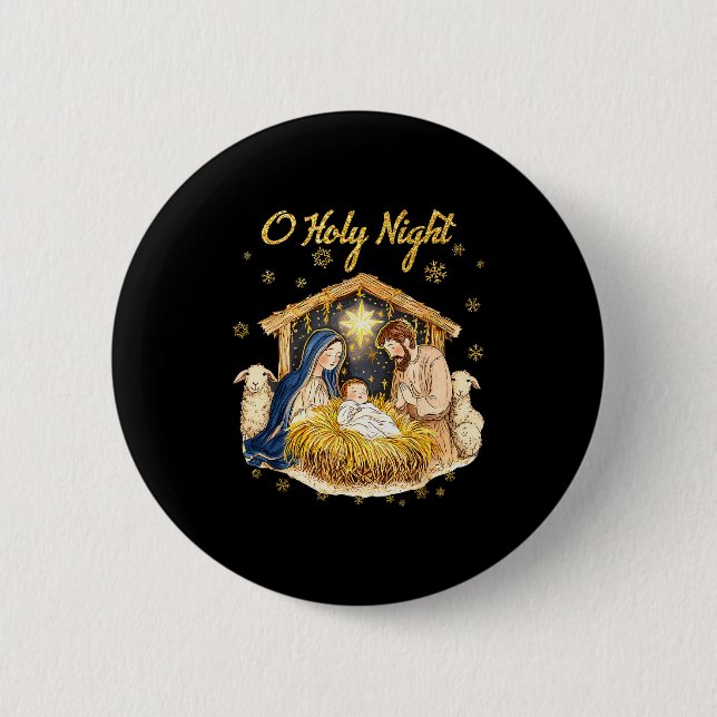 Oh Holy Night Religious Christmas Nativity Scene F 2 Inch Round Button (Front)