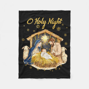 Oh Holy Night Religious Christmas Nativity Scene F Fleece Blanket