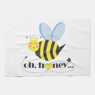 Oh Honey Valentines queen Bee character with tiara Kitchen Towel