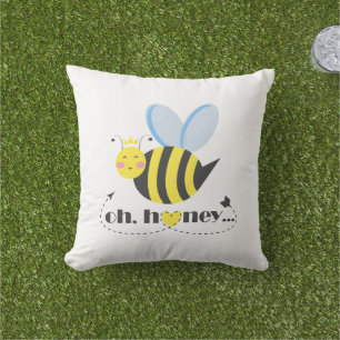 Oh Honey Valentines queen Bee character with tiara Outdoor Pillow
