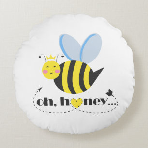 Oh Honey Valentines queen Bee character with tiara Round Pillow