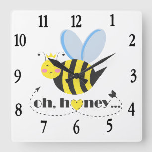 Oh Honey Valentines queen Bee character with tiara Square Wall Clock