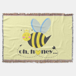 Oh Honey Valentines queen Bee character with tiara Throw Blanket