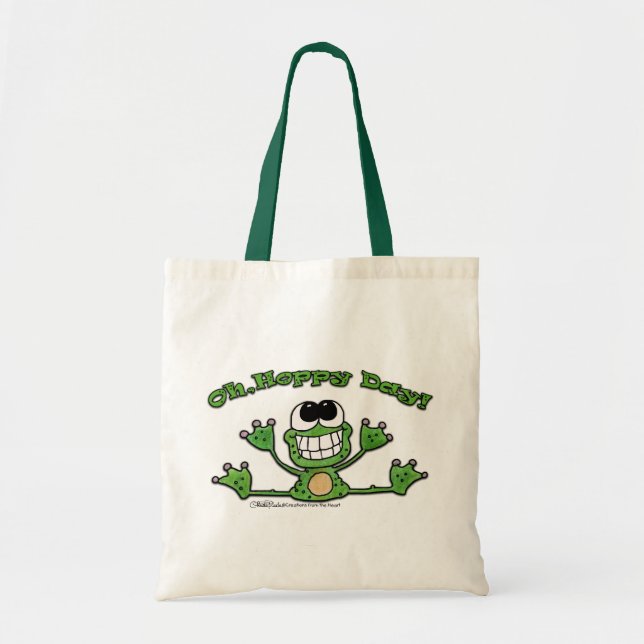 Oh, Hoppy Day- Frog Tote Bag (Front)