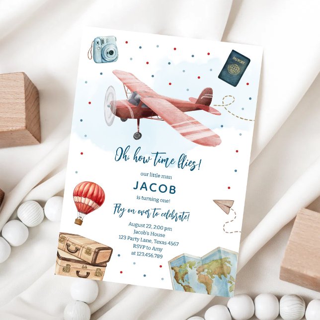Oh How Time Flies Pilot Airplane Birthday Invitation (Creator Uploaded)