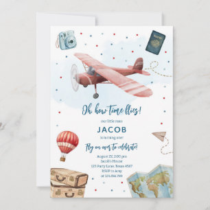 Oh How Time Flies Pilot Airplane Birthday Invitation