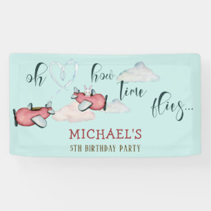 Oh how time flies retro plane boy birthday banner