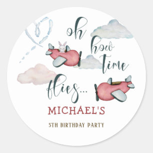 Oh how time flies retro plane boy birthday classic round sticker