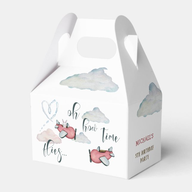 Oh how time flies retro plane boy birthday favor box (Front Side)