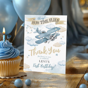 Oh How Time Flies Watercolor Airplane Boy Birthday Thank You Card