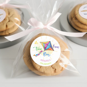 Oh how time flies watercolor kite birthday classic round sticker