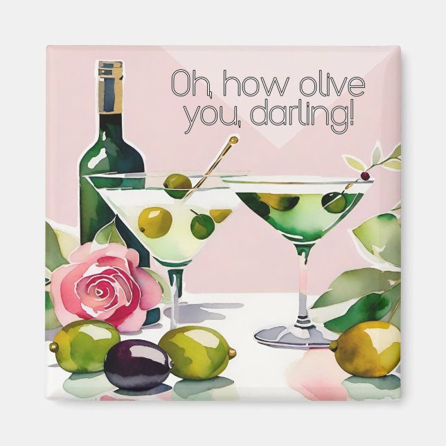 Oh I Olive you!  Punny 50s style martini magnet  (Front)