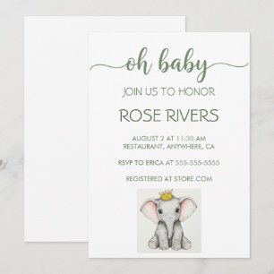 OH INVITATION BÉBÉ AVEC ÉLÉPHANT BÉBÉ AVEC UNE COU