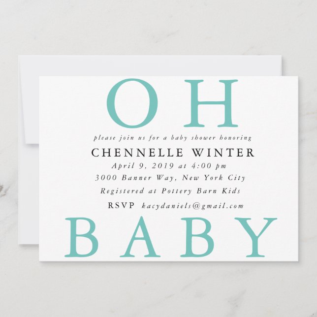 Oh invitation de baby shower du bébé | (Devant)