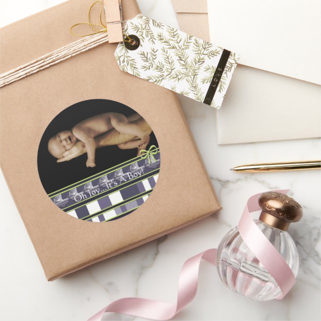 OH Joy... It's A Boy! Baby photo Classic Round Sticker (Gifting)