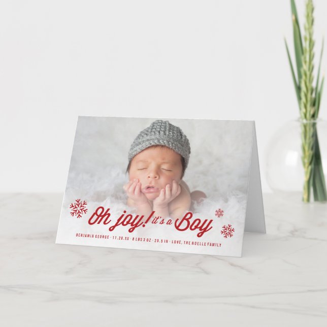 Oh Joy It's A Boy Photo Holiday Birth Announcement (Front)