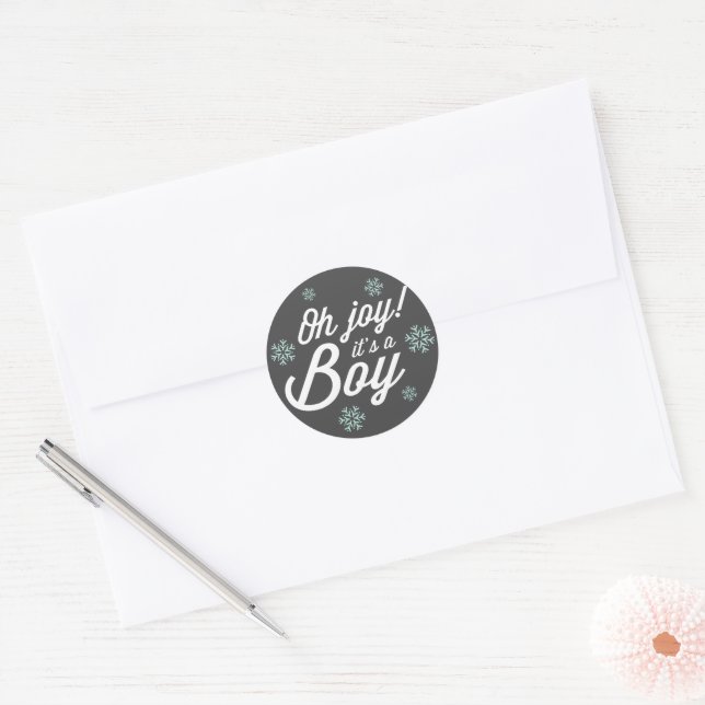 Oh Joy It's A Boy Photo Holiday Birth Announcement Classic Round Sticker (Envelope)