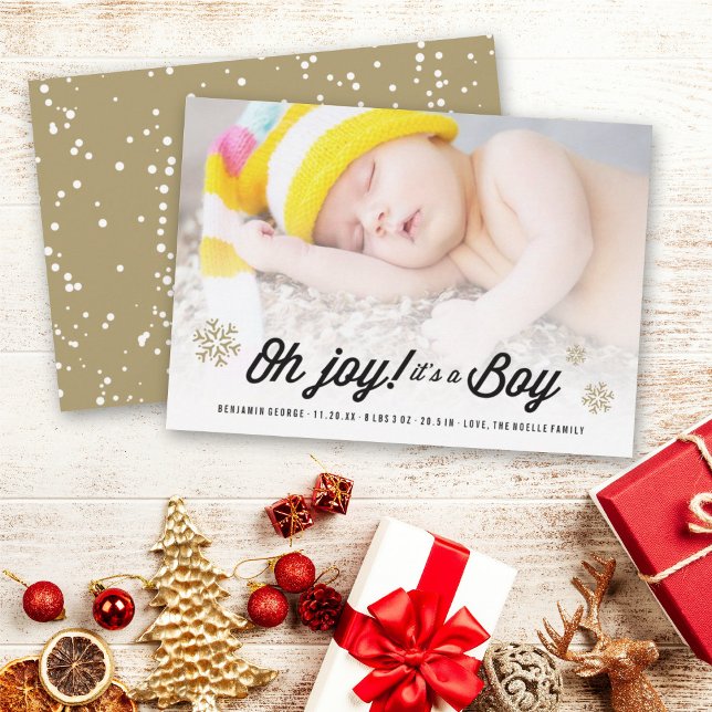 Oh Joy It's A Boy Snowflakes Photo Holiday Birth (Creator Uploaded)