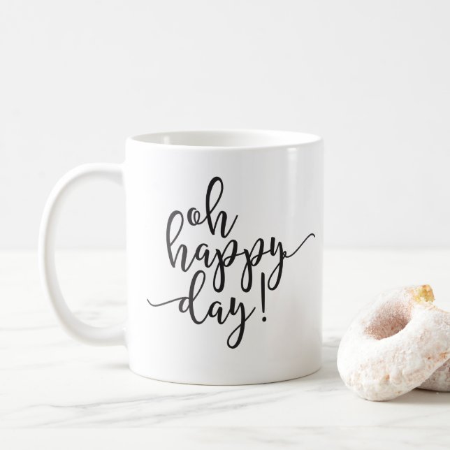Oh Joyeux Jour noir Script café Mug (Avec donut)