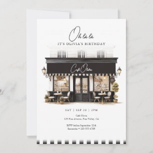 Oh Là Là Black & White Paris Café 2nd Birthday Invitation