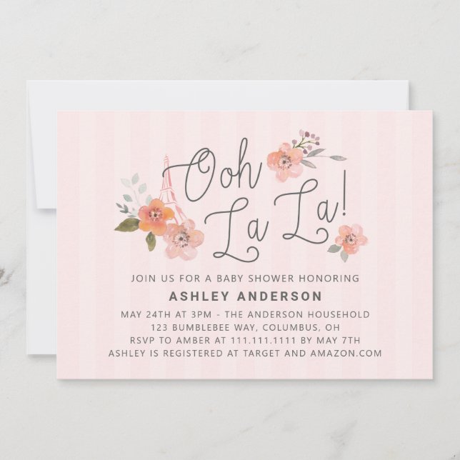 Oh La La French Baby shower Invitation (Devant)