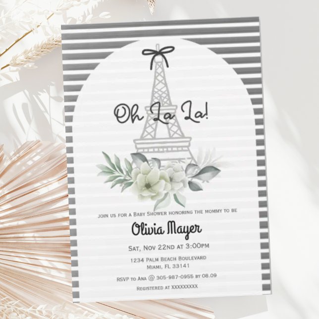 Oh La La French Paris Eiffel Tower Baby Shower Invitation (Creator Uploaded)