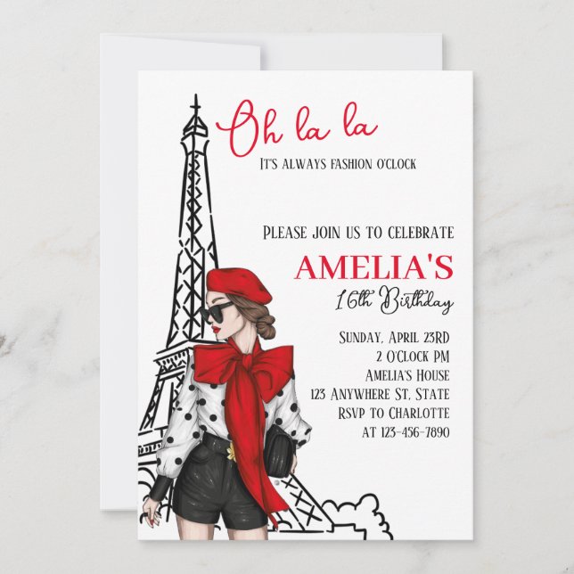 Oh la la Paris Invitation d'anniversaire (Devant)