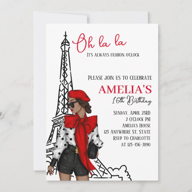 Oh la la Paris Red Birthday Invitation (Devant)
