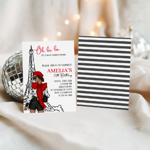 Oh la la Paris Red Birthday Invitation