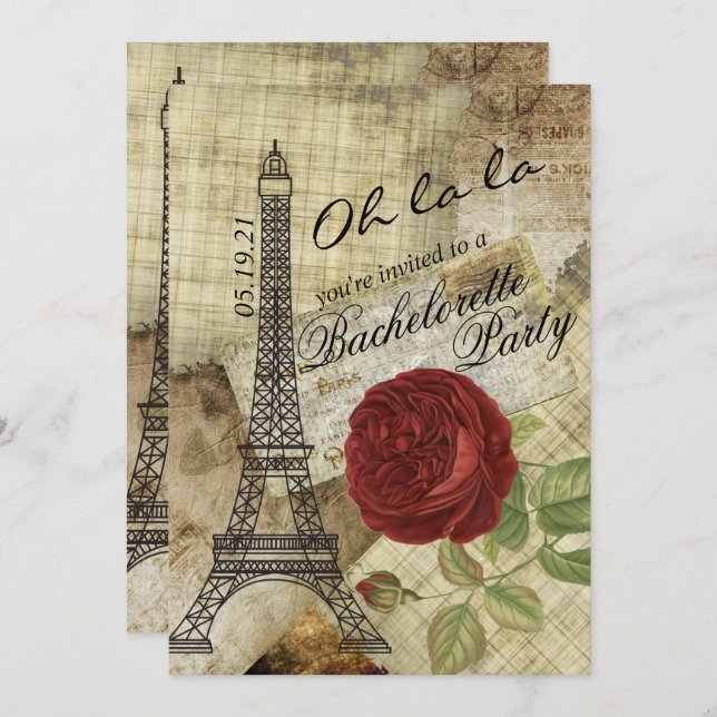 Oh la la - Paris Styled Bachelorette Party Invitation (Front/Back)
