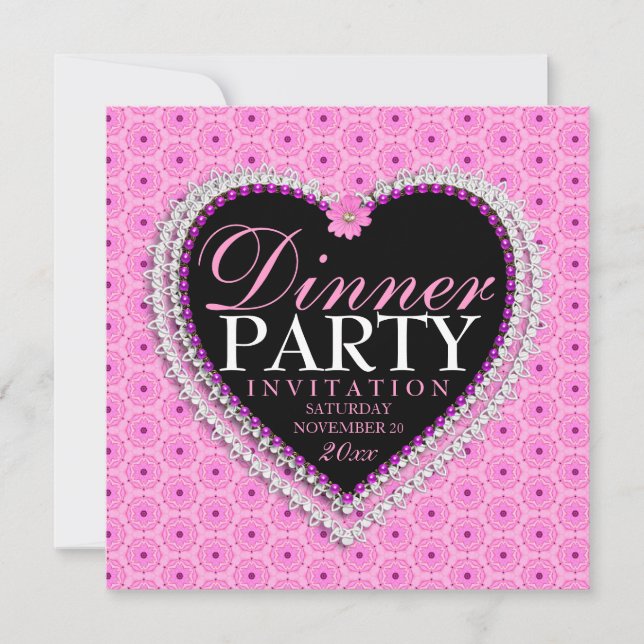 Oh LaLa Pink Love B'day Dinner Party Invitations (Front)