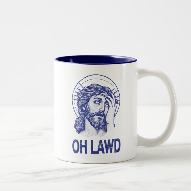 Oh Lawd Funny Jesus Two-Tone Coffee Mug (Right)