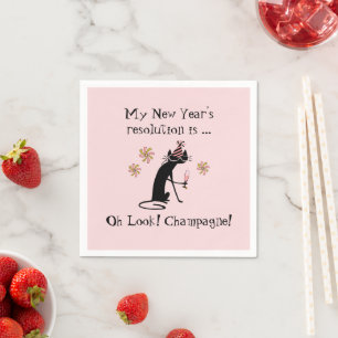 Oh Look! Champagne! New Year's Cat Napkin