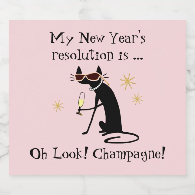 Oh Look! Champagne! New Year's Cat Sparkling Wine Label (Single Label)