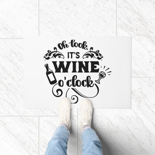 Oh Look, It's Wine O'clock" Fun T-Shirt Doormat (Indoor)