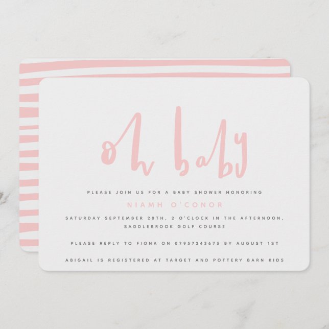 Oh mon bébé, invitation à la fête baby shower (Devant / Derrière)