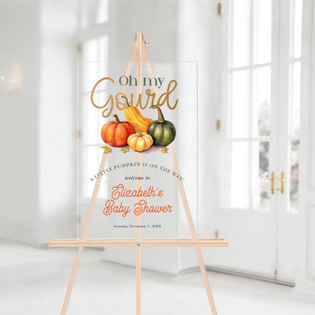 Oh Mon Gourd Petit Baby shower Citrouille Bienvenu (Oh My Gourd Little Pumpkin Baby Shower Welcome Acrylic Sign. #fallbabyshower #ohmygourd #babyshower)