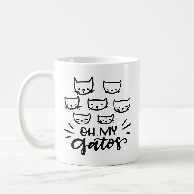 Oh My Gatos, hand drawn Coffee Mug (Left)