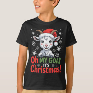 Oh My Goat It's Christmas Cartoon Farm Animal Outf T-Shirt