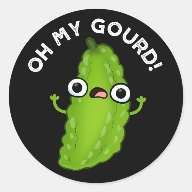 Oh My Gourd Funny Veggie Pun Dark BG Classic Round Sticker (Front)