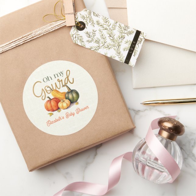Oh My Gourd Little Pumpkin Baby Shower Classic Round Sticker (Gifting)