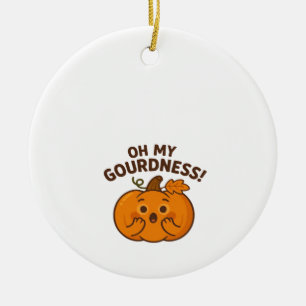 Oh My Gourdness! � Surprised Pumpkin Kawaii Art Cl Ceramic Ornament