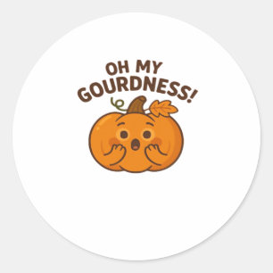Oh My Gourdness! � Surprised Pumpkin Kawaii Art Cl Classic Round Sticker
