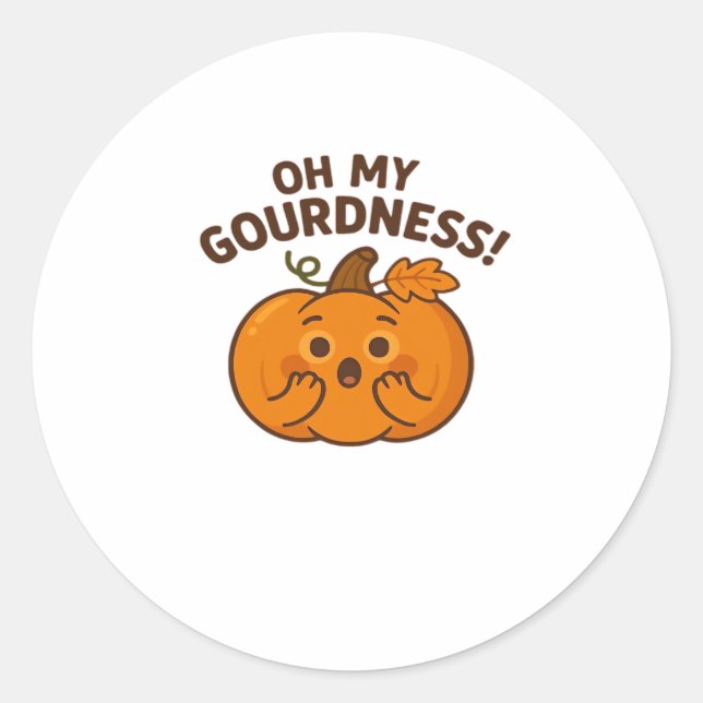 Oh My Gourdness! � Surprised Pumpkin Kawaii Art Cl Classic Round Sticker (Front)