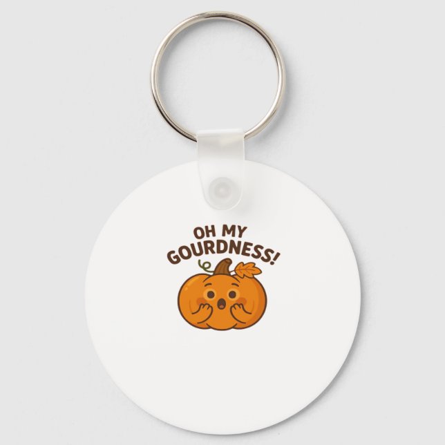 Oh My Gourdness! � Surprised Pumpkin Kawaii Art Cl Keychain (Front)