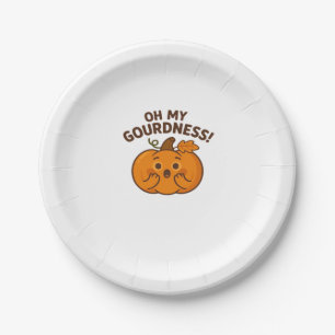 Oh My Gourdness! � Surprised Pumpkin Kawaii Art Cl Paper Plate