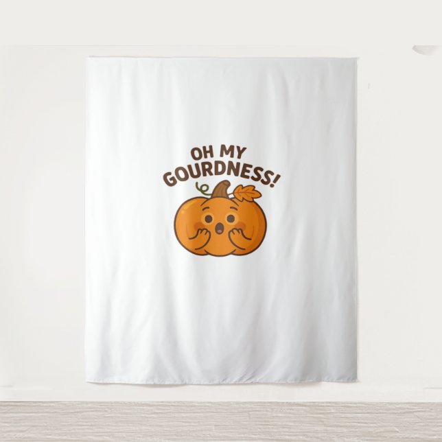 Oh My Gourdness! – Surprised Pumpkin Kawaii Art Cl Tapestry (Front)