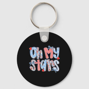 Oh My Stars 4th Of July Preppy Plaid Gingham Patch Keychain